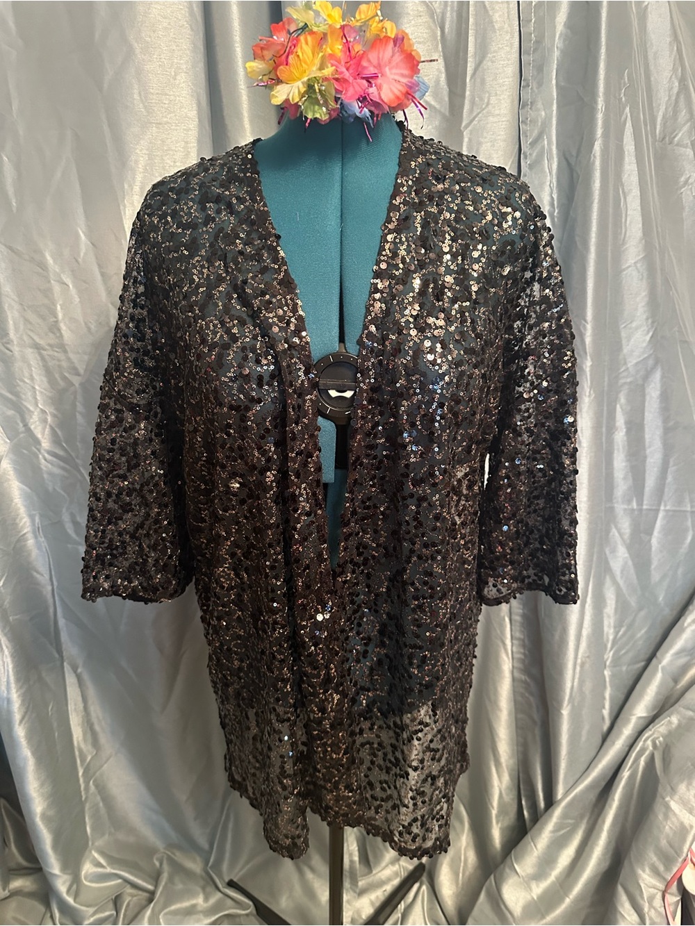 Lane Bryant Black Sequin Open-Front Cocktail Jacket 18/20